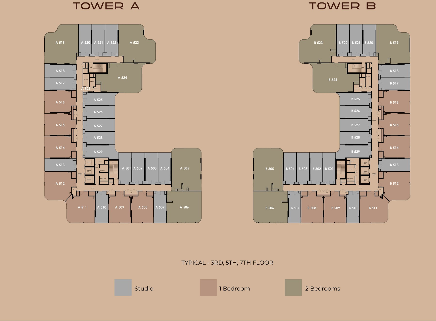 HOLM 3 Typical — 3rd, 5th, 7th floor floor plate, Tower A and Tower B