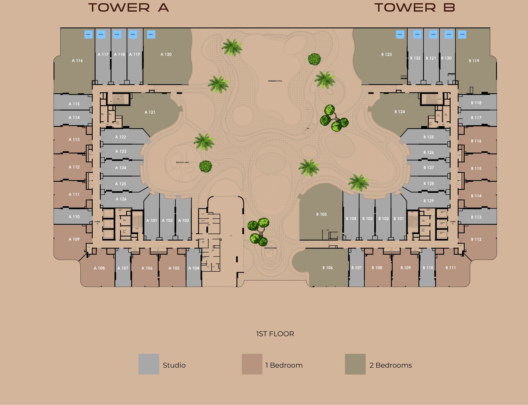 HOLM 3 Podium level floor plate, Tower A and Tower B