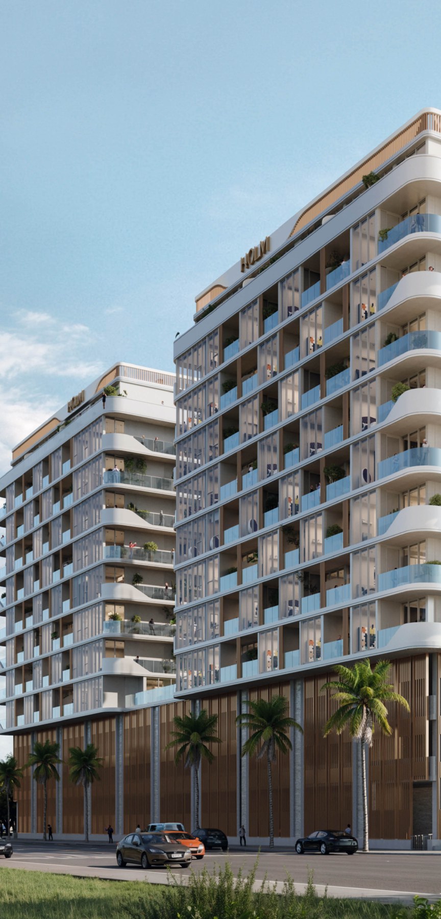 HOLM 3 street-level facade in Jumeirah Garden City, Dubai